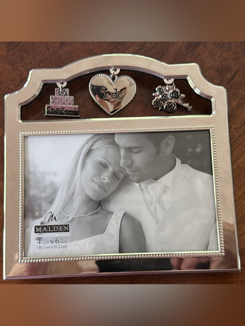 Malden Silver Wedding Charm Picture Frame with Heart & Roses